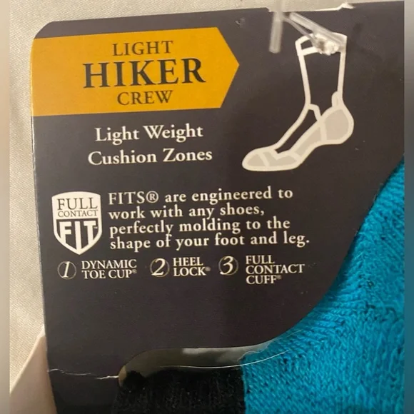FITS Socks Light Hiker Crew Black Scuba Blue Merino Wool Cushioned Comp … - Picture 2 of 5